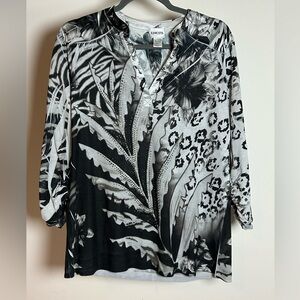 Chico's Monochrome Floral and Animal‎ Print Blouse